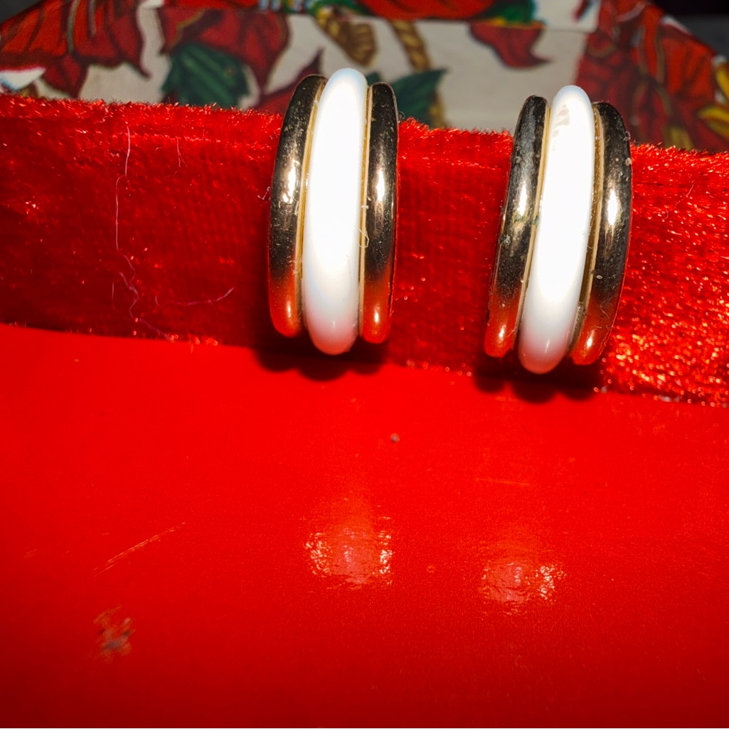 Vintage Golden And White Hoop Earrings